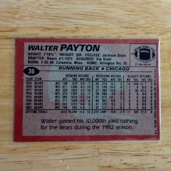 1983 Topps Walter Payton - Picture 2 of 2